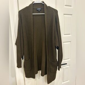 Express Olive Green Double Pocket Open Knit Cardigan Soze XS Petite (oversized)